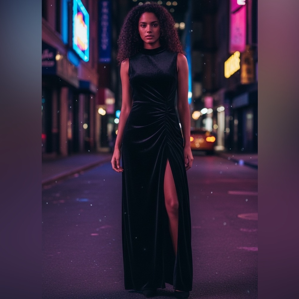 Veronica Beard silk velvet Elegant Black ruched Maxi sleeveless Dress romantic - Picture 7 of 15